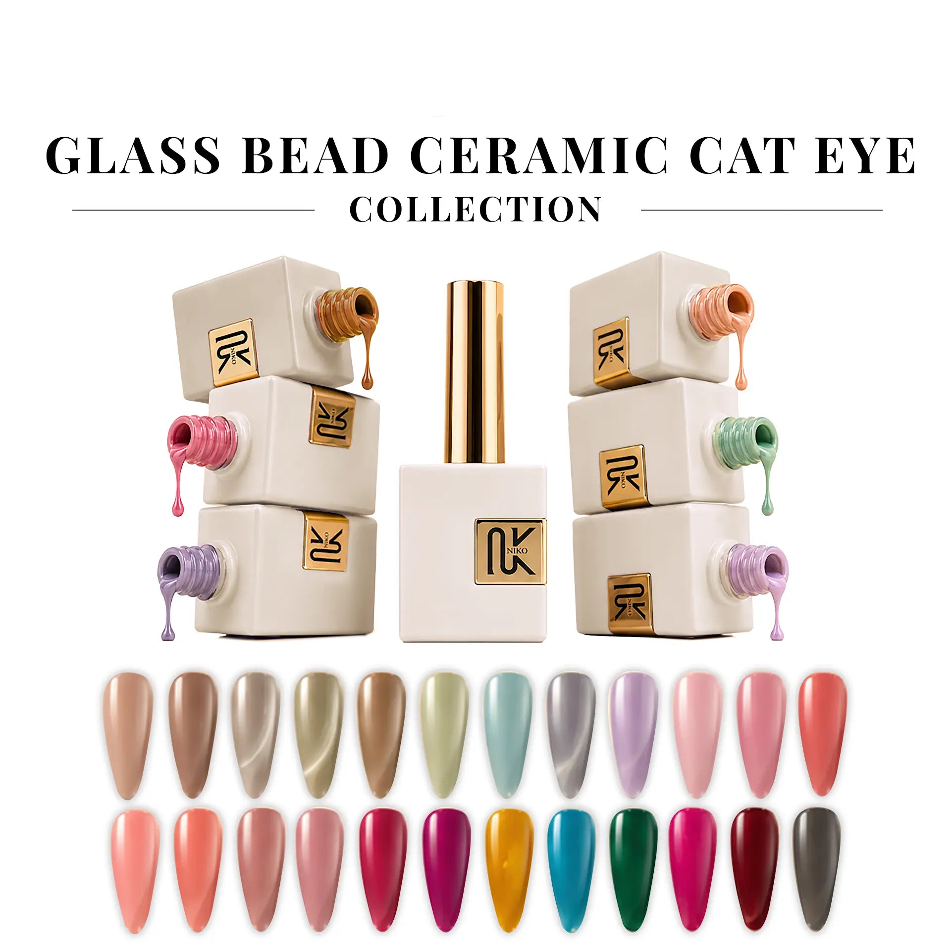 Niko Collection - Glass Bead Ceramic Cat Eye 24 Gel Colors